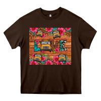 Chocolate Brown love school bus leopard Heavy Core Tee - Artiststas