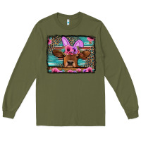 Army Green easter floral leopard cow Long Sleeve Tee - Jasminsmagicworld