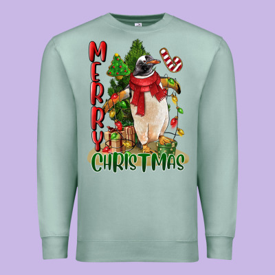 Merry Christmas Penguin Premium Sweatshirt Designed By Lillyallendesigns