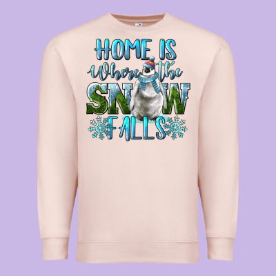 Home Is Where The Snow Falls Winter Penguin Premium Sweatshirt Designed By Lillyallendesigns