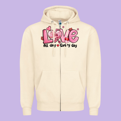 Love All Day Every Day Zipper Hoodie Designed By Maliassmallbusiness