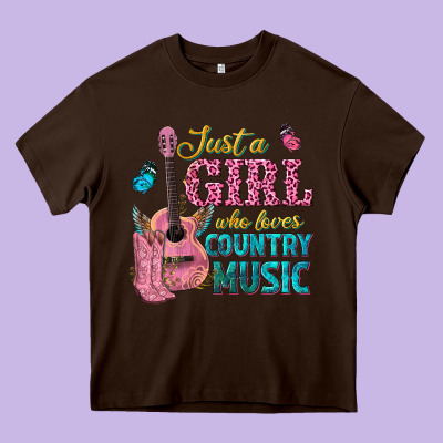 Just A Girl Who Loves Country Music Heavy Core Tee Designed By Texasbilliewilder