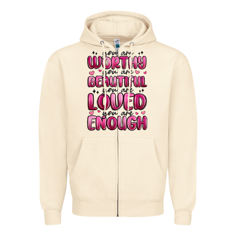 You Are Worthy You Are Beautiful Zipper Hoodie by MaliasSmallBusiness | Teevron
