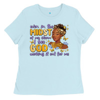 Baby Blue even in the midst of my storm i see god working it Ladies Tee - MaliasSmallBusiness