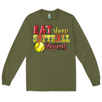 Army Green Eat Sleep Softball Repeat Long Sleeve Tee - LillyAllenDesigns