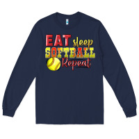 Navy Eat Sleep Softball Repeat Long Sleeve Tee - LillyAllenDesigns