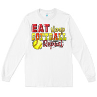White Eat Sleep Softball Repeat Long Sleeve Tee - LillyAllenDesigns