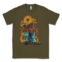 Army Green western boots with sunflowers Classic Tee - Artiststas