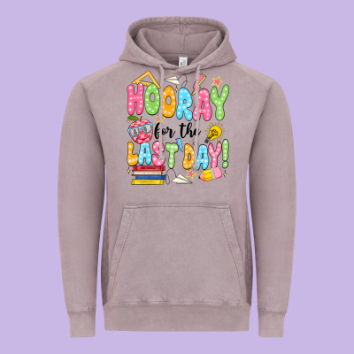 Hooray For The Last Day Black Vintage Hoodie Designed By Jahusdesignshop
