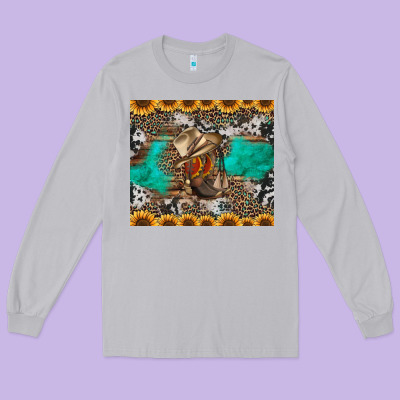 Western Boots And Sunflowers Tumbler Long Sleeve Tee Designed By Jasminsmagicworld