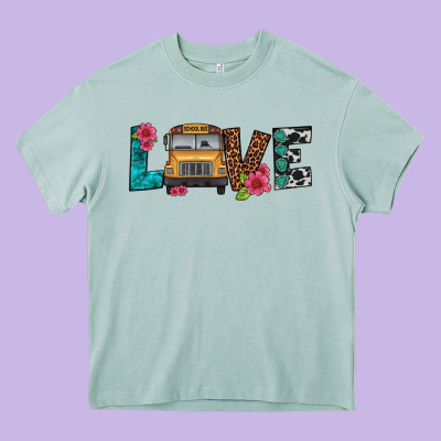 Love School Bus Heavy Core Tee Designed By Artiststas