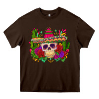 Chocolate Brown mexican skull Heavy Core Tee - Zillion Design Studio