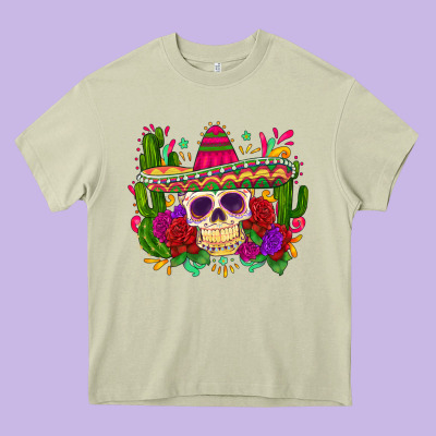Mexican Skull Heavy Core Tee Designed By Zillion Design Studio