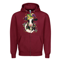 Burgundy mardi gras cow Zipper Hoodie - MaliasSmallBusiness