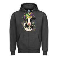 Charcoal Heather mardi gras cow Zipper Hoodie - MaliasSmallBusiness