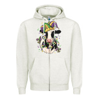 Oatmeal Heather mardi gras cow Zipper Hoodie - MaliasSmallBusiness