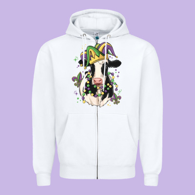 Mardi Gras Cow Zipper Hoodie Designed By Maliassmallbusiness