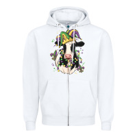White mardi gras cow Zipper Hoodie - MaliasSmallBusiness