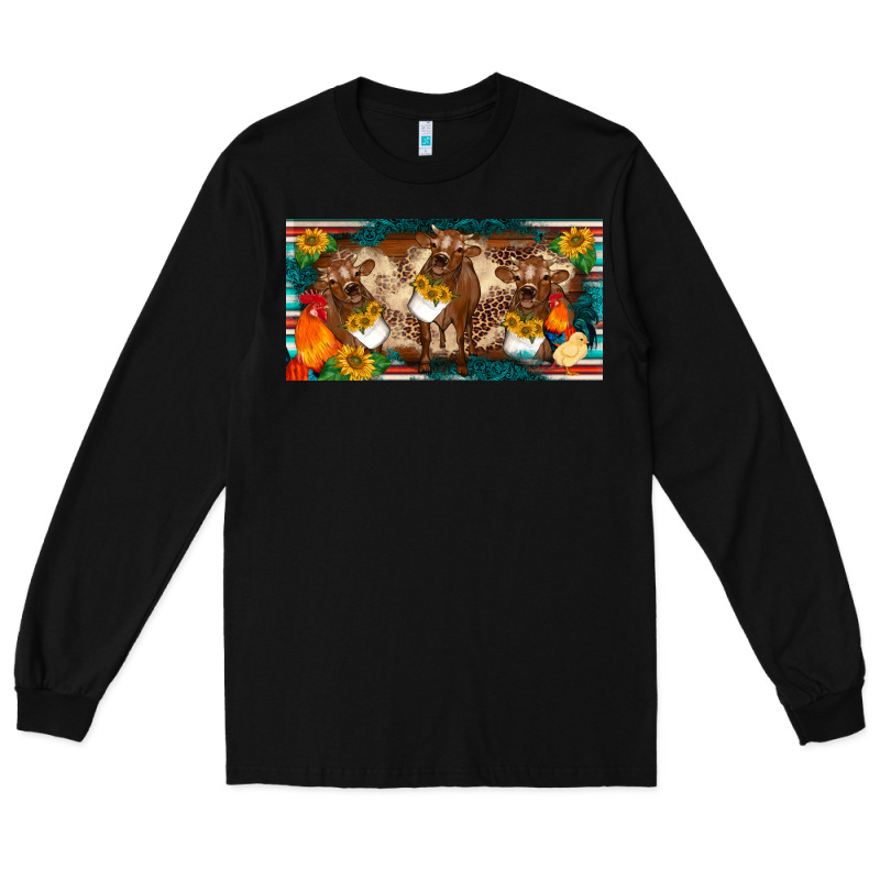 Western Cow Cockerel Chick  Serape Leopard Sunflowers License Plate Te Long Sleeve Tee by BarkalooDesign | Teevron