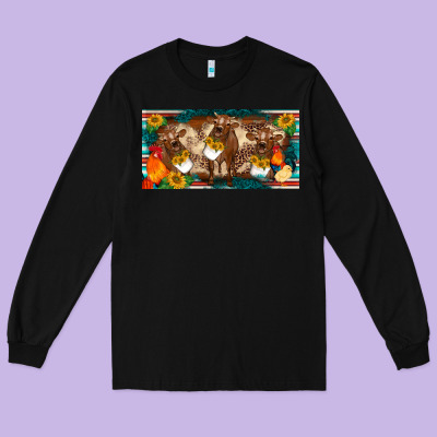 Western Cow Cockerel Chick  Serape Leopard Sunflowers License Plate Te Long Sleeve Tee Designed By Barkaloodesign