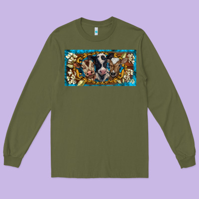 Western Cow Turquoise’s White Flowers License Plate Template Long Sleeve Tee Designed By Barkaloodesign