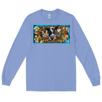Colony Blue western cow turquoise’s white flowers license plate template Long Sleeve Tee - BarkalooDesign
