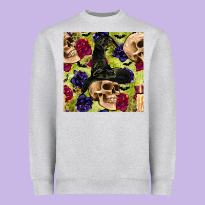 Halloween Witch Skull Seamless Pattern Heavyweight Sweatshirt Designed By Bundleandbundleshop