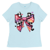 Baby Blue coquette bow floral checkered pattern Ladies Tee - JahusDesignShop