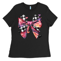 Black coquette bow floral checkered pattern Ladies Tee - JahusDesignShop