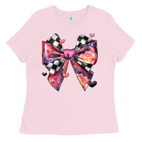 Coquette Bow Floral Checkered Pattern Ladies Tee | Teevron