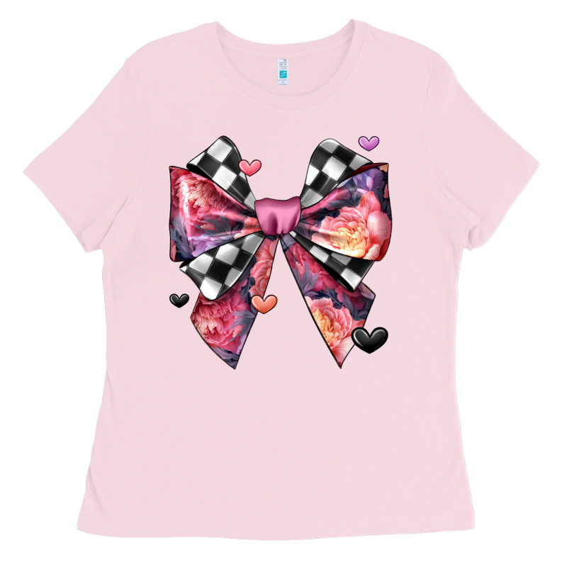 Coquette Bow Floral Checkered Pattern Ladies Tee by JahusDesignShop | Teevron
