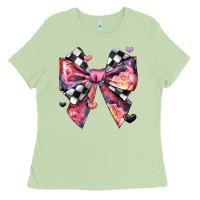 Matcha coquette bow floral checkered pattern Ladies Tee - JahusDesignShop