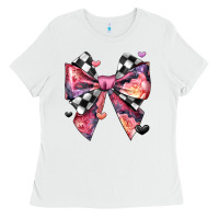 White coquette bow floral checkered pattern Ladies Tee - JahusDesignShop