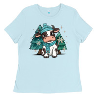 Baby Blue winter i'm udderly freezing baby cow Ladies Tee - MaliasSmallBusiness