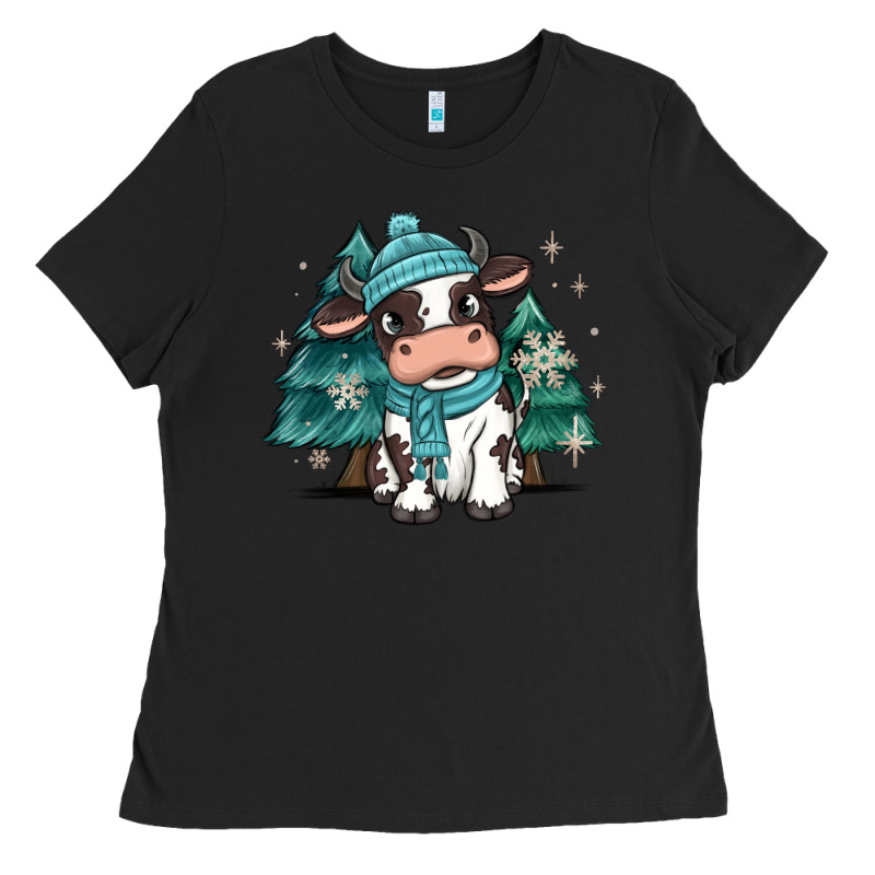 Winter I'm Udderly Freezing Baby Cow Ladies Tee by MaliasSmallBusiness | Teevron
