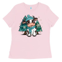 Bubblegum Pink winter i'm udderly freezing baby cow Ladies Tee - MaliasSmallBusiness