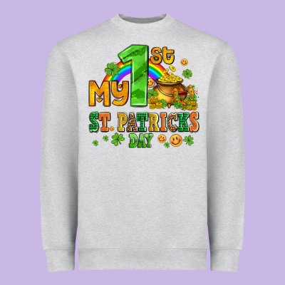 My First St Patricks Day With Coins And Shamrocks Heavyweight Sweatshirt Designed By Adodesignshop