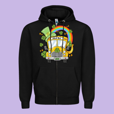 St. Patrick's Day School Bus Zipper Hoodie Designed By Maliassmallbusiness