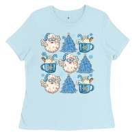 Baby Blue santa claus doodles christmas Ladies Tee - MaliasSmallBusiness