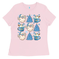 Bubblegum Pink santa claus doodles christmas Ladies Tee - MaliasSmallBusiness