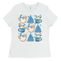 White santa claus doodles christmas Ladies Tee - MaliasSmallBusiness