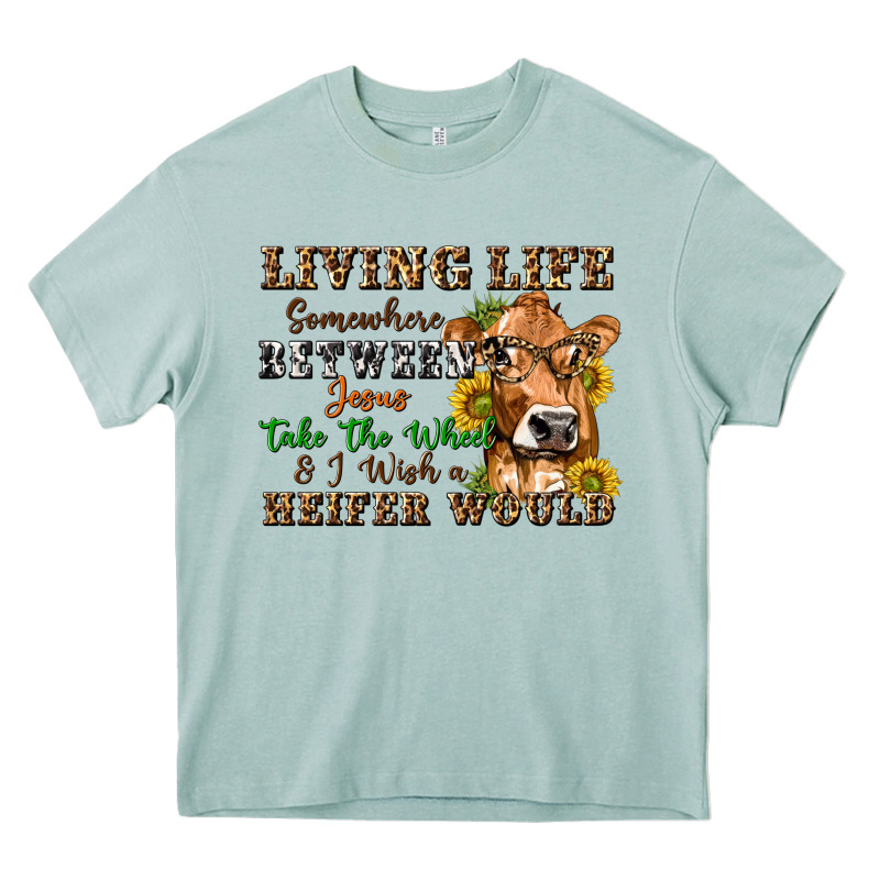 Living Life Somewhere Between Jesus Take The Wheel Heavy Core Tee by texasbilliewilder | Teevron