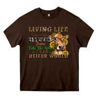 Chocolate Brown living life somewhere between jesus take the wheel Heavy Core Tee - texasbilliewilder