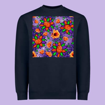 Pumpkin Flower Halloween Seamless Pattern Heavyweight Sweatshirt Designed By Bundleandbundleshop