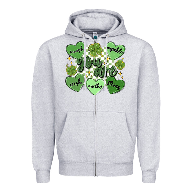 St. Patrick's Day Positive Affirmations Zipper Hoodie by MaliasSmallBusiness | Teevron