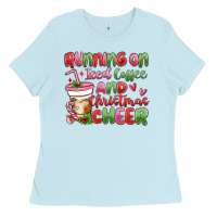 Baby Blue running on iced coffee and christmas cheer Ladies Tee - MaliasSmallBusiness