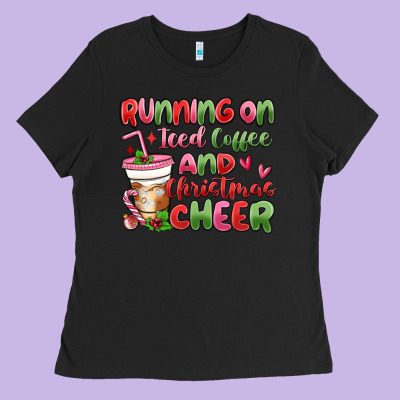 Ladies Tee running on iced coffee and christmas cheer