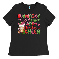 Black running on iced coffee and christmas cheer Ladies Tee - MaliasSmallBusiness