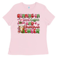 Bubblegum Pink running on iced coffee and christmas cheer Ladies Tee - MaliasSmallBusiness