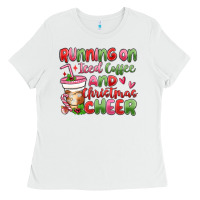 White running on iced coffee and christmas cheer Ladies Tee - MaliasSmallBusiness
